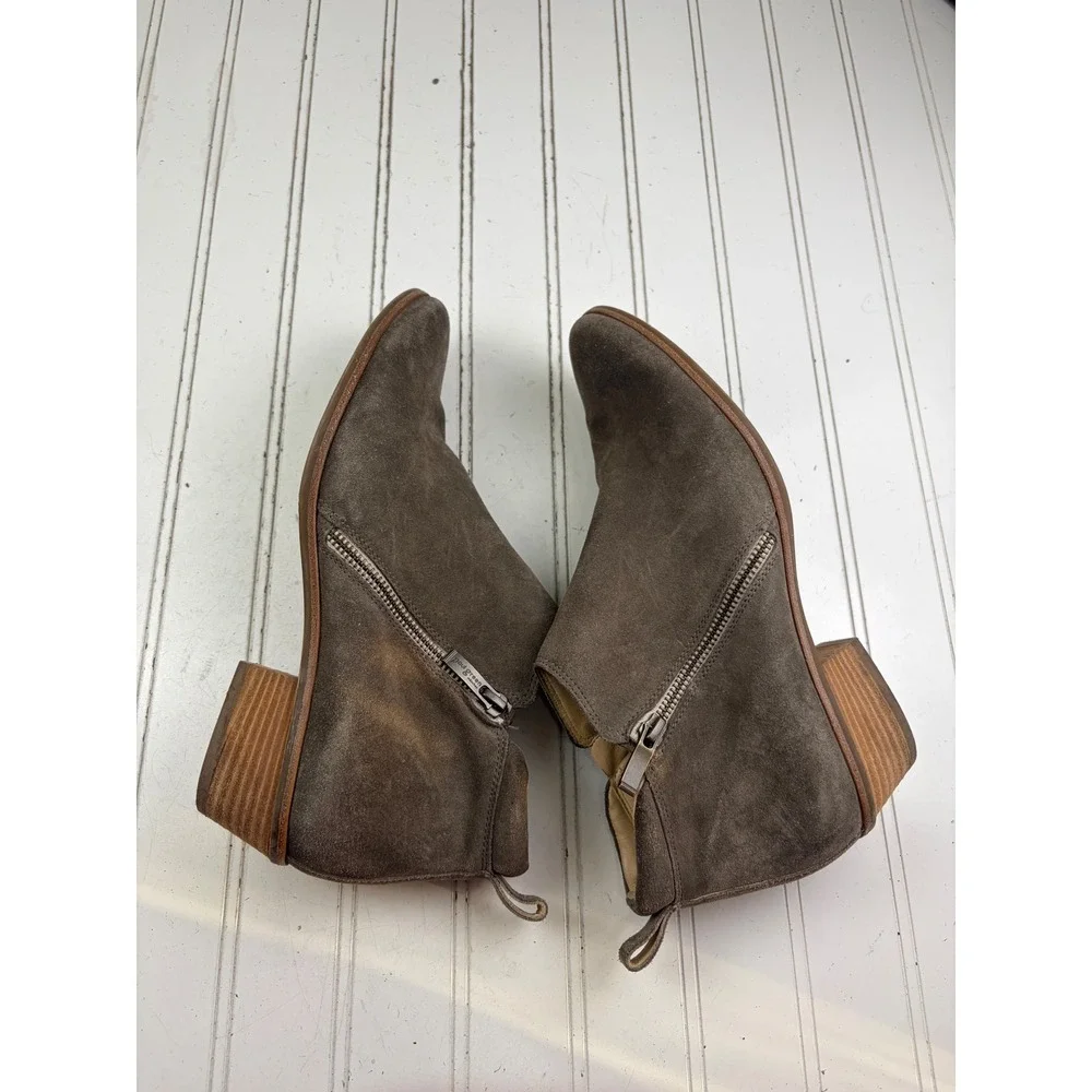Paul Green Brown Suede Ankle Booties Side Zip Low Heel Women's Size 7
